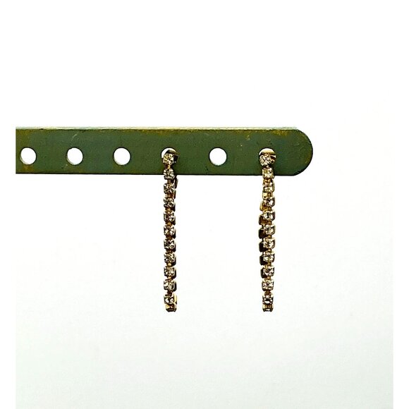 Gold Tone with Rhinestone Bar Chain Hoop Earrings - Picture 4 of 5